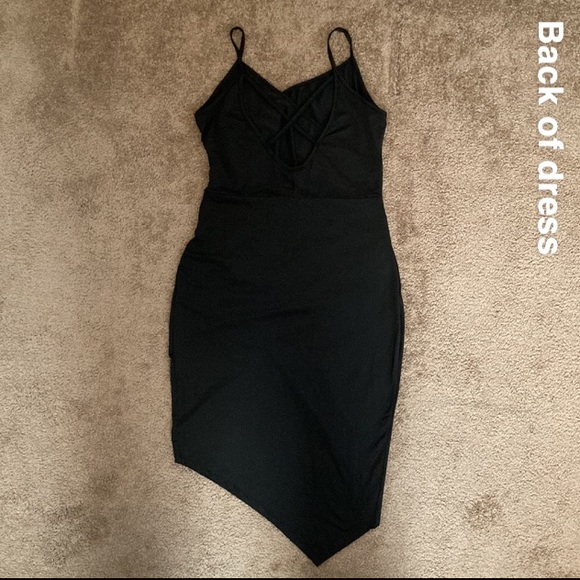 Black cocktail party asymmetrical dress with crisscross back, medium/large - Picture 6 of 12